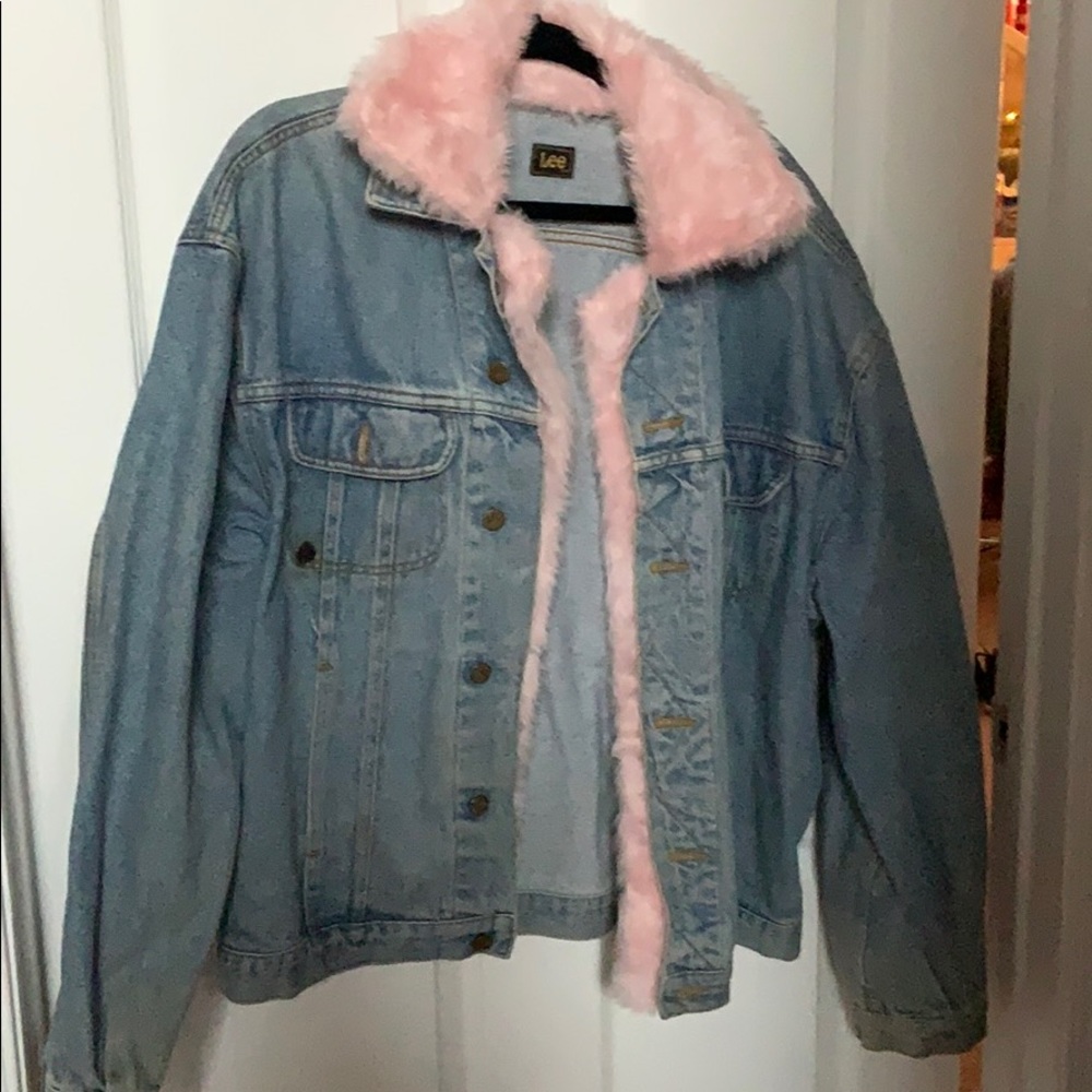 Urban Outfitters Lee denim jacket, pink fur lined.